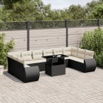 vidaXL Set canapele de grădină cu perne, 11 piese, negru, poliratan