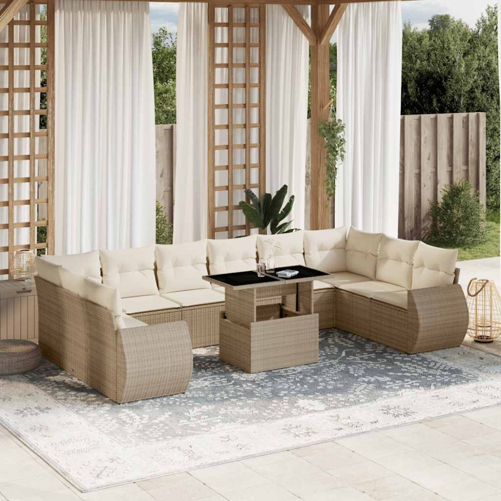 vidaXL Set canapele de grădină cu perne, 11 piese, bej, poliratan