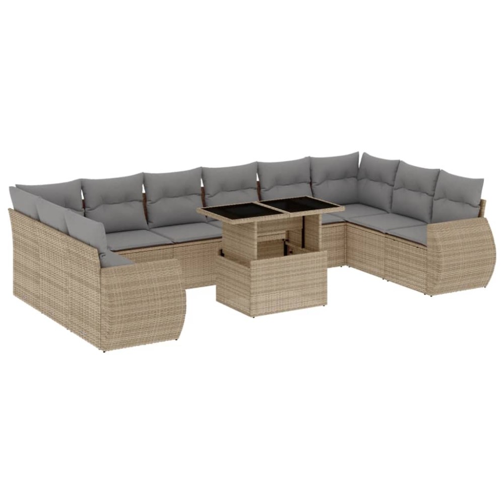 vidaXL Set canapele de grădină cu perne, 11 piese, bej, poliratan