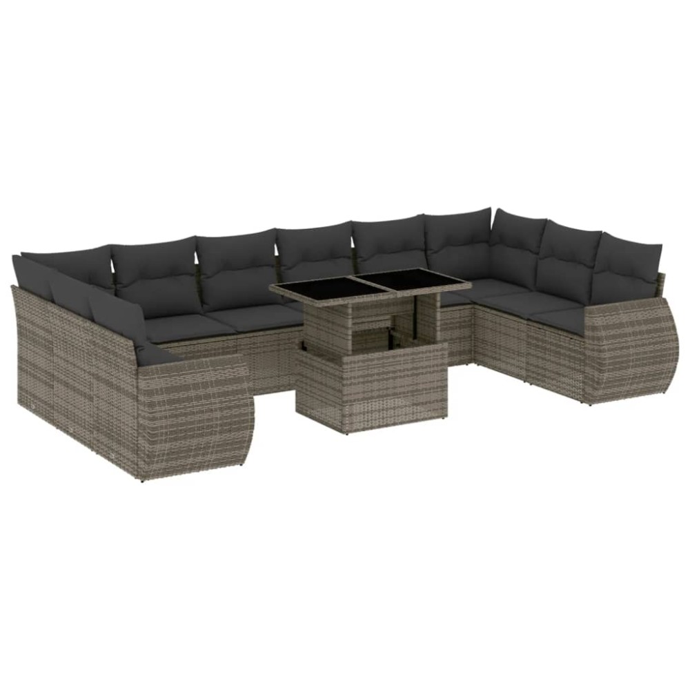 vidaXL Set canapele de grădină cu perne, 11 piese, gri, poliratan