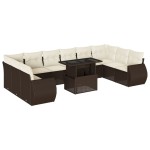 vidaXL Set canapele de grădină cu perne, 11 piese, maro, poliratan