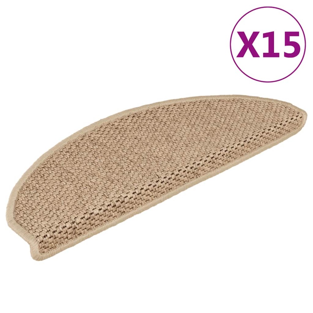 vidaXL Covorașe scări autoadezive 15buc nisipiu 65x21x4cm aspect sisal