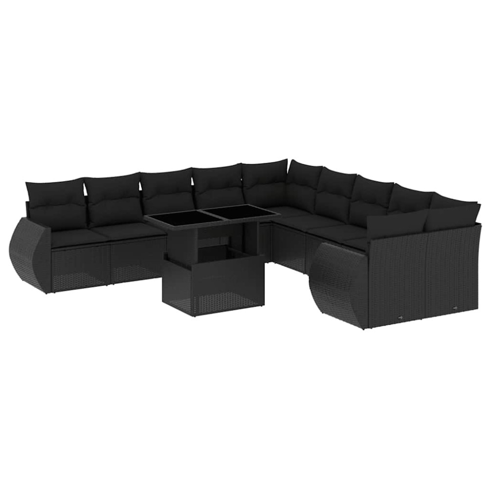 vidaXL Set canapele de grădină cu perne, 11 piese, negru, poliratan