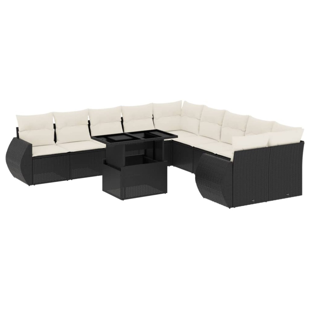 vidaXL Set canapele de grădină cu perne, 11 piese, negru, poliratan