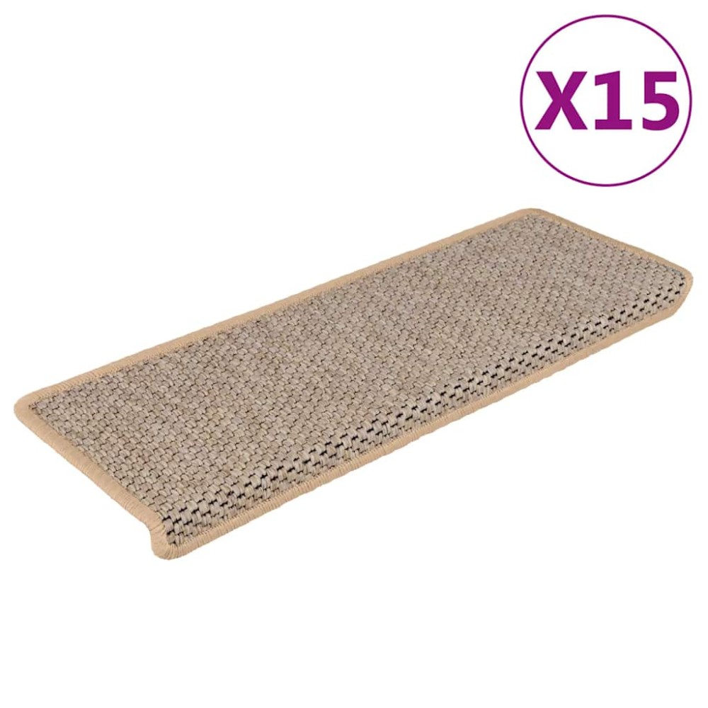 vidaXL Covorașe scări autoadezive 15 buc. bej deschis 65x21x4 cm sisal