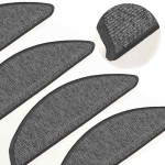 vidaXL Covorașe pentru scări, 15 buc., 56x17x3 cm, bej și gri, semirotunde