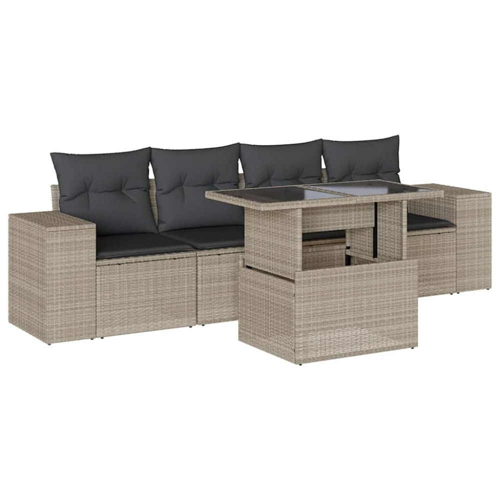 vidaXL Set canapele de grădină cu perne, 5 piese gri deschis poliratan