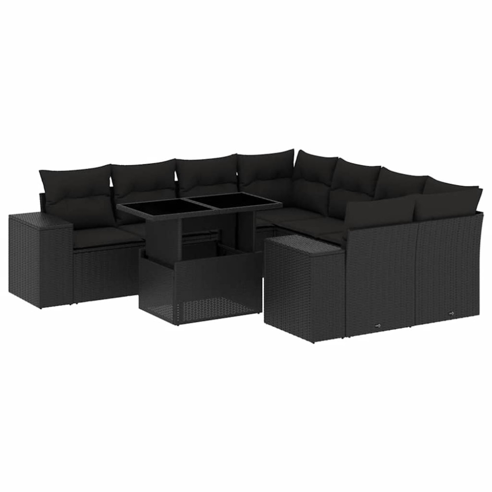vidaXL Set mobilier de grădină cu perne, 9 piese, negru, poliratan