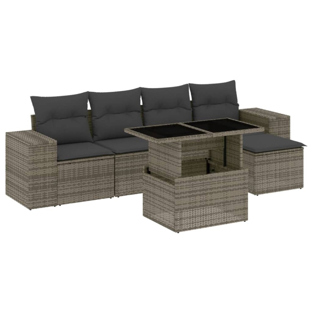 vidaXL Set mobilier grădină cu perne, 6 piese, gri, poliratan