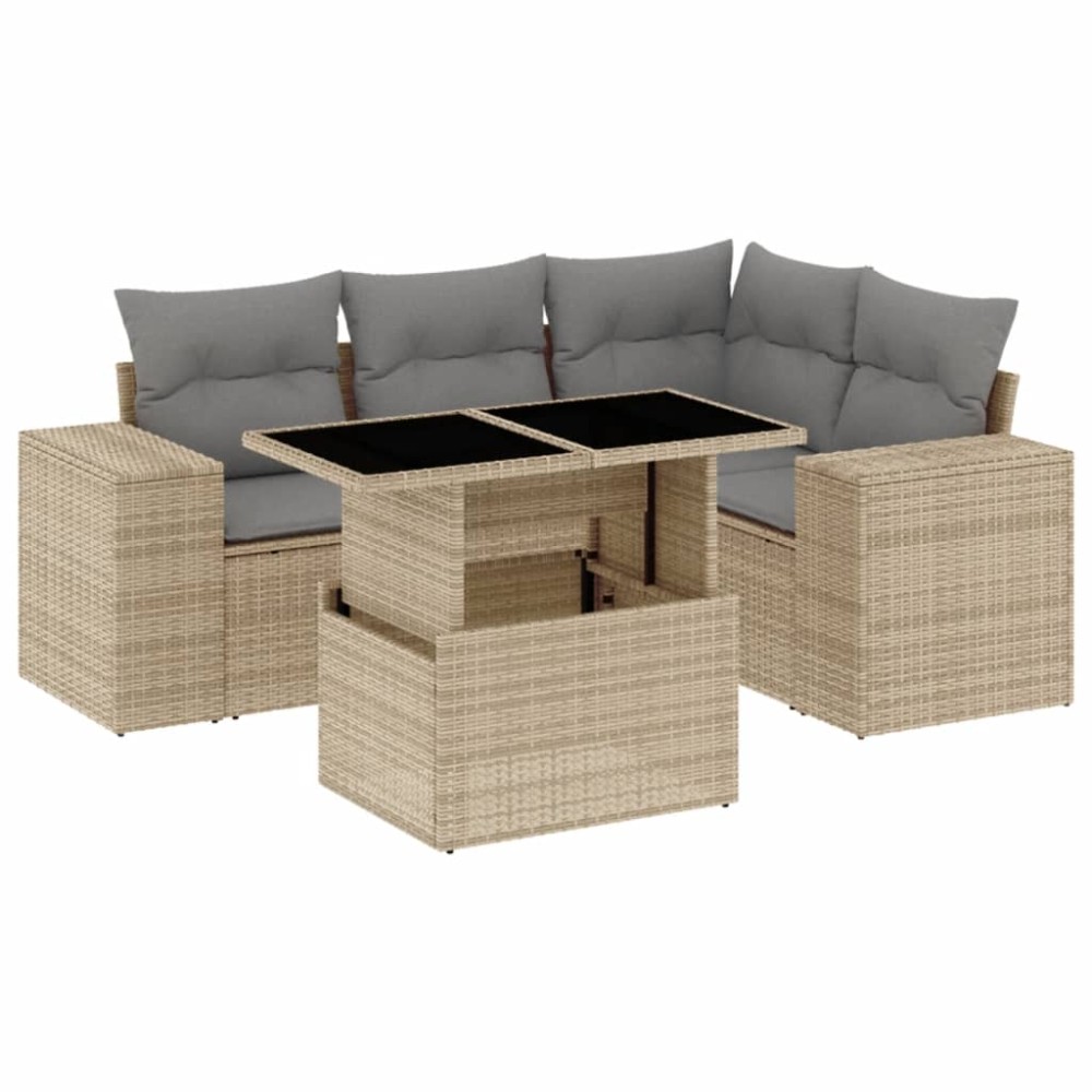 vidaXL Set canapele de grădină cu perne, 5 piese, bej, poliratan