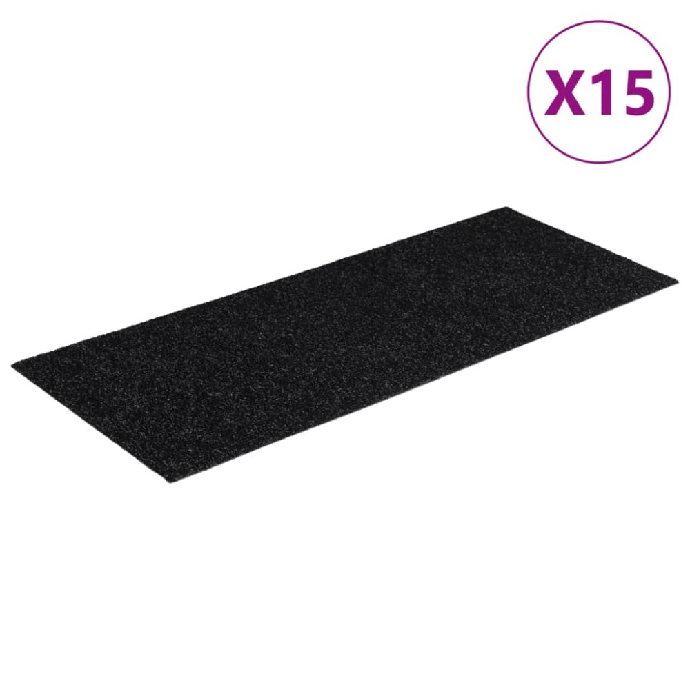 vidaXL Covorașe scări autoadezive, 15 buc., 60x25 cm, negre, dreptunghiulare