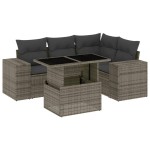 vidaXL Set canapea de grădină cu perne, 5 piese, gri, poliratan