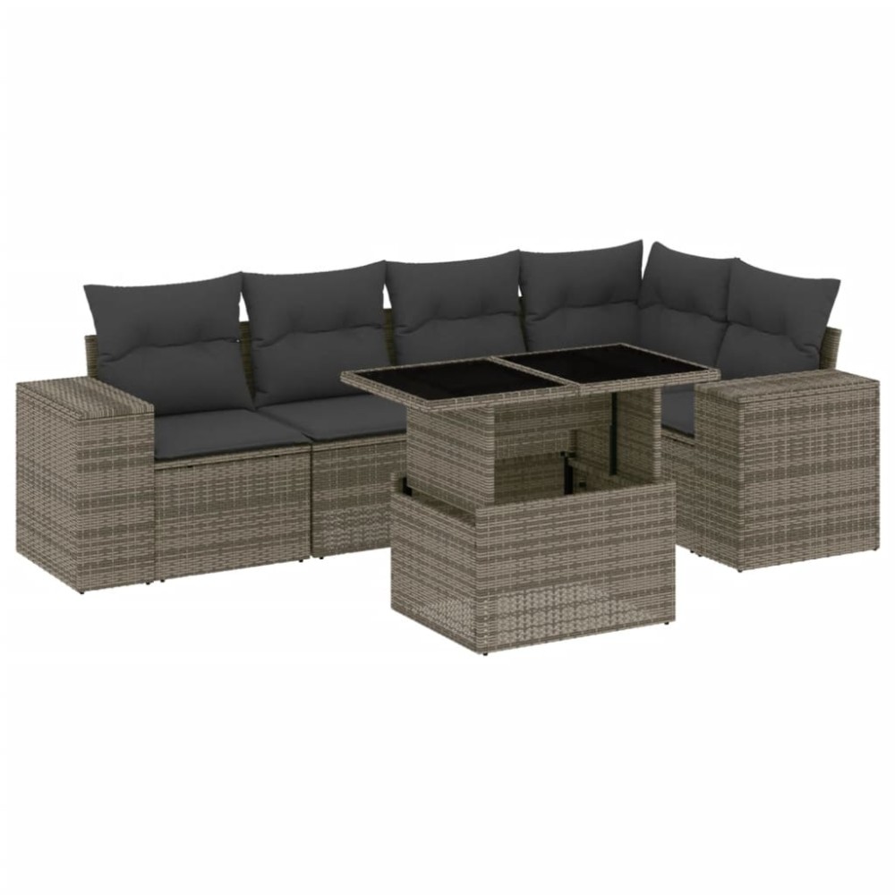 vidaXL Set mobilier grădină cu perne, 6 piese, gri, poliratan