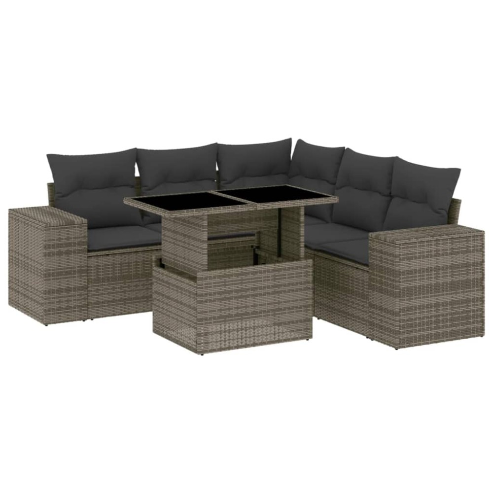 vidaXL Set mobilier grădină cu perne, 6 piese, gri, poliratan