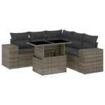 vidaXL Set mobilier grădină cu perne, 6 piese, gri, poliratan vidaXL Set mobilier grădină cu perne, 6 piese, gri, poliratan