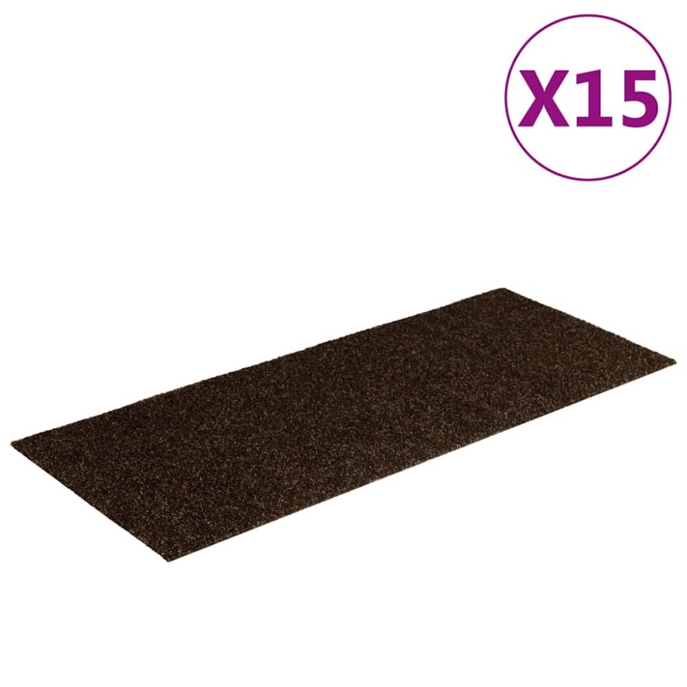 vidaXL Covorașe scări autoadezive, 15 buc., 60x25 cm, maro, dreptunghiulare