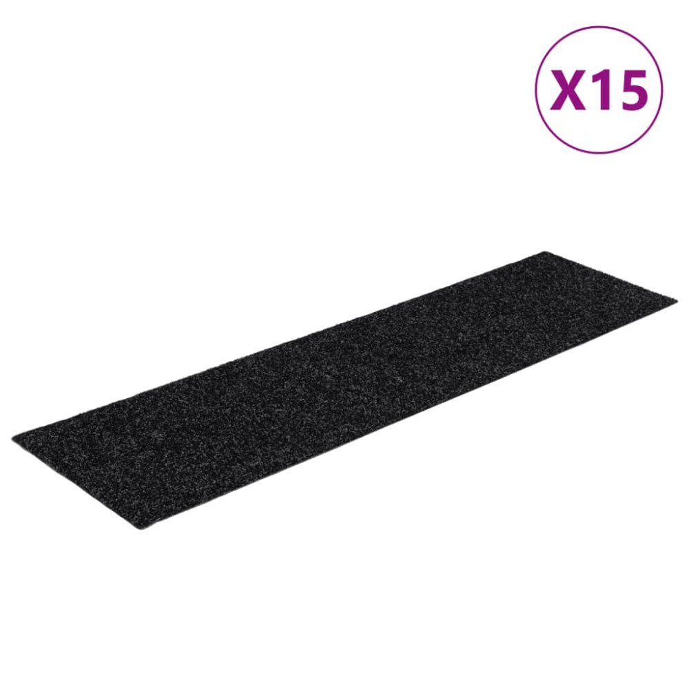 vidaXL Covorașe scări autoadezive, 15 buc., 76x20 cm, negre, dreptunghiulare