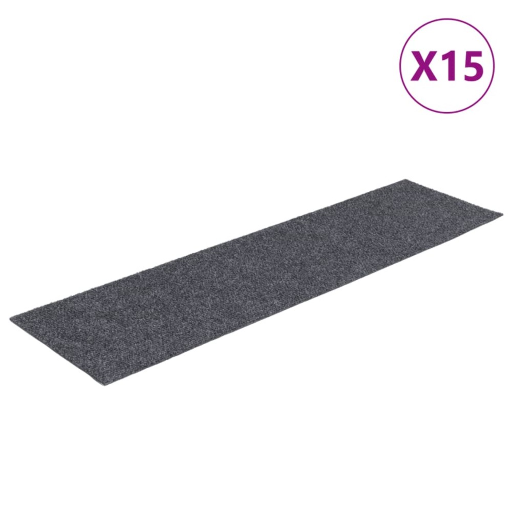 vidaXL Covorașe pentru scări autoadezive, 15 buc., 76x20 cm, gri deschis, dreptunghiulare