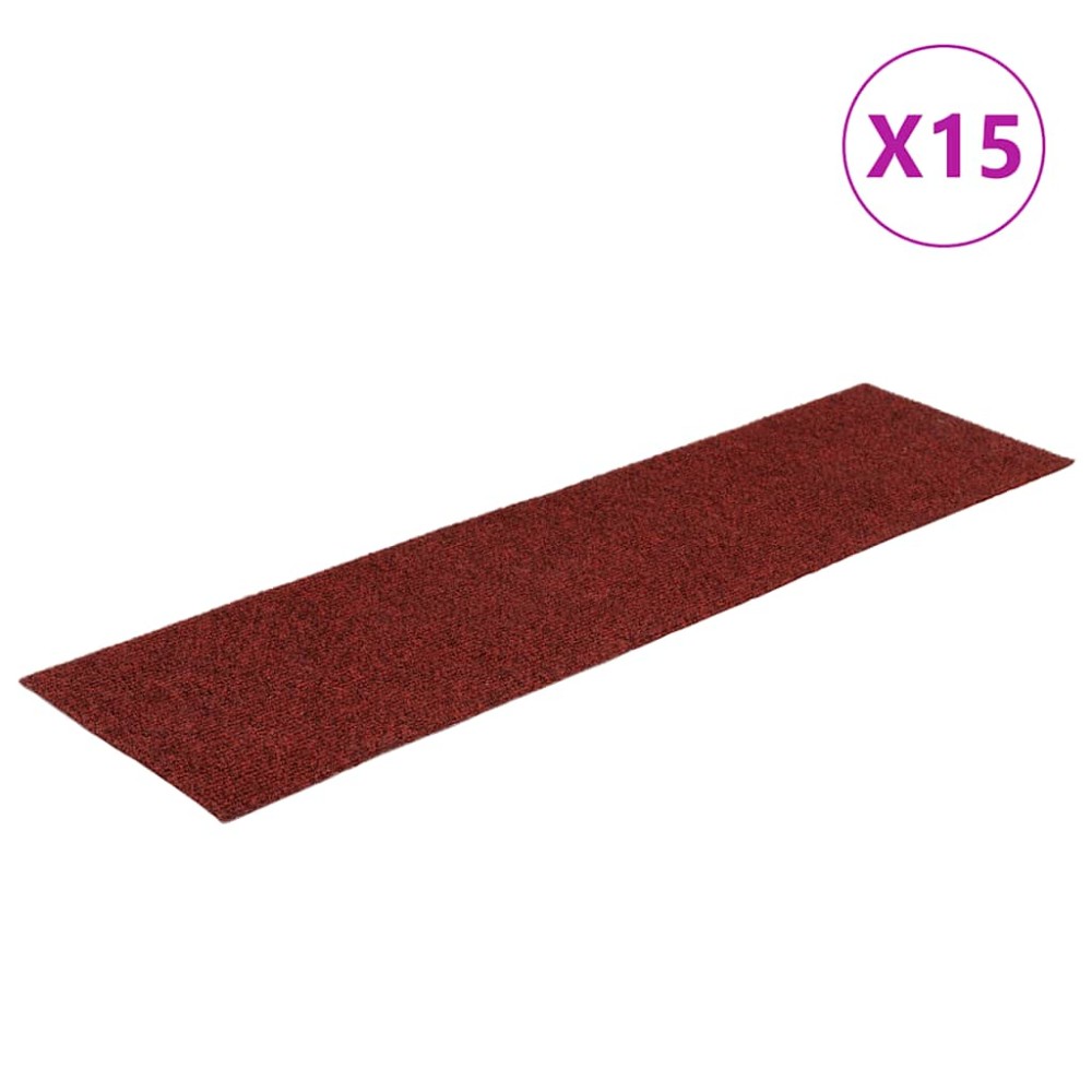vidaXL Covorașe pentru scări autoadezive, 15 buc., 76x20 cm, dreptunghiulare, roșu bordeaux