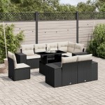 vidaXL Set mobilier de grădină cu perne, 9 piese, negru, poliratan vidaXL Set mobilier de grădină cu perne, 9 piese, negru, poliratan