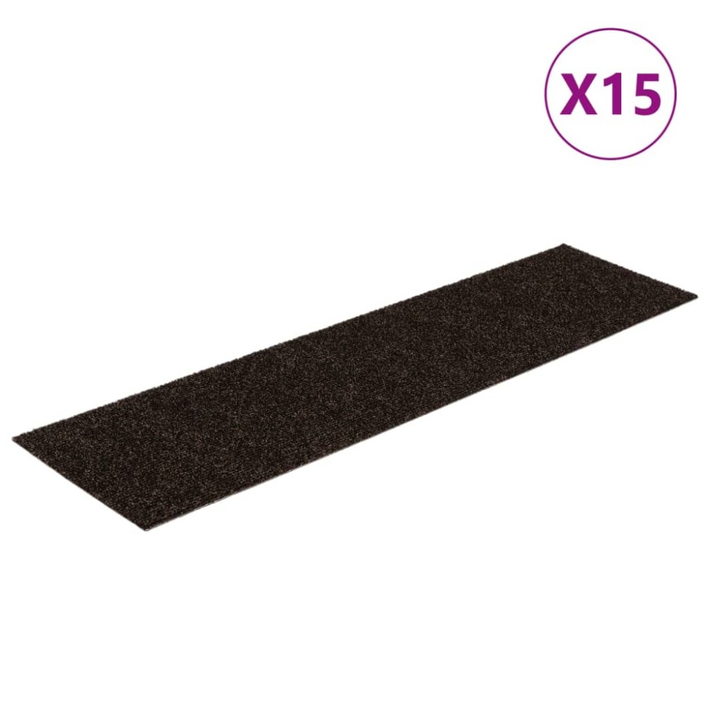 vidaXL Covorașe autoadezive pentru scări, 15 buc., 76x20 cm, maro închis, dreptunghiulare
