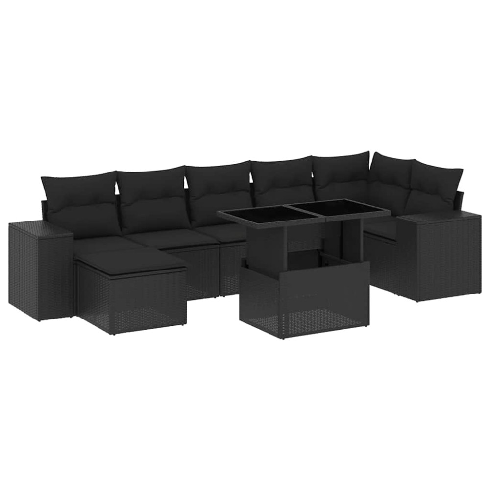 vidaXL Set mobilier de grădină cu perne, 8 piese, negru, poliratan