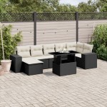 vidaXL Set mobilier de grădină cu perne, 8 piese, negru, poliratan vidaXL Set mobilier de grădină cu perne, 8 piese, negru, poliratan