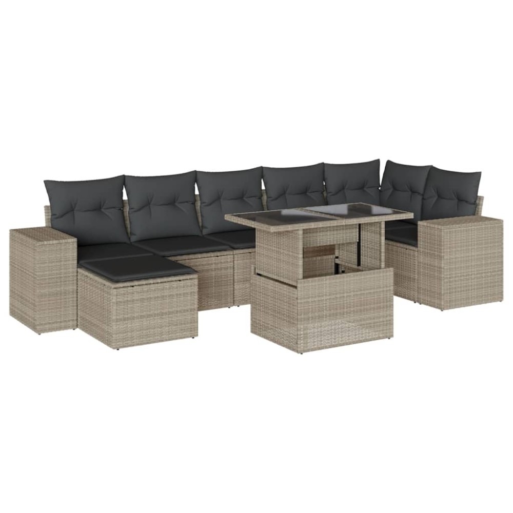 vidaXL Set mobilier de grădină cu perne, 8 piese gri deschis poliratan