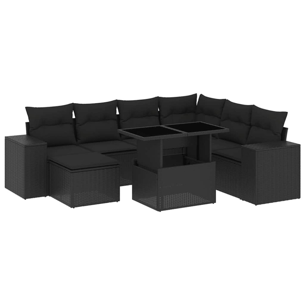 vidaXL Set mobilier de grădină cu perne, 8 piese, negru, poliratan