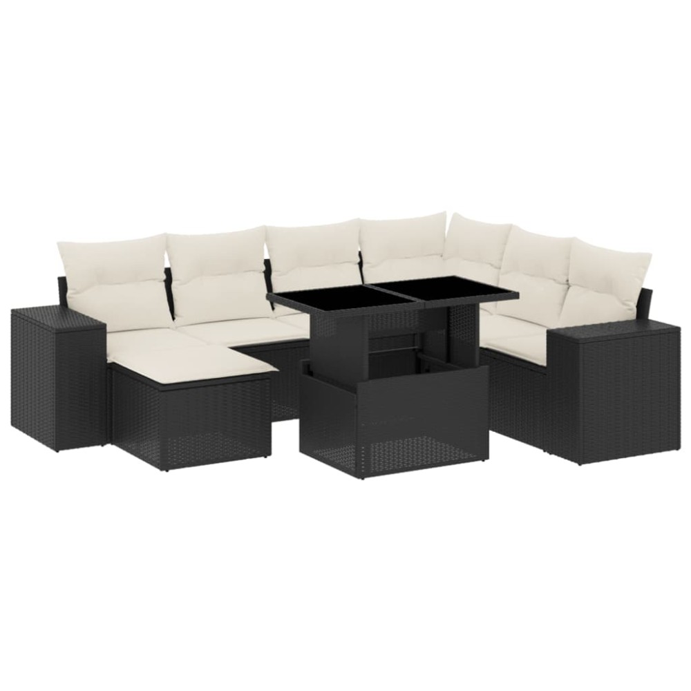 vidaXL Set mobilier de grădină cu perne, 8 piese, negru, poliratan