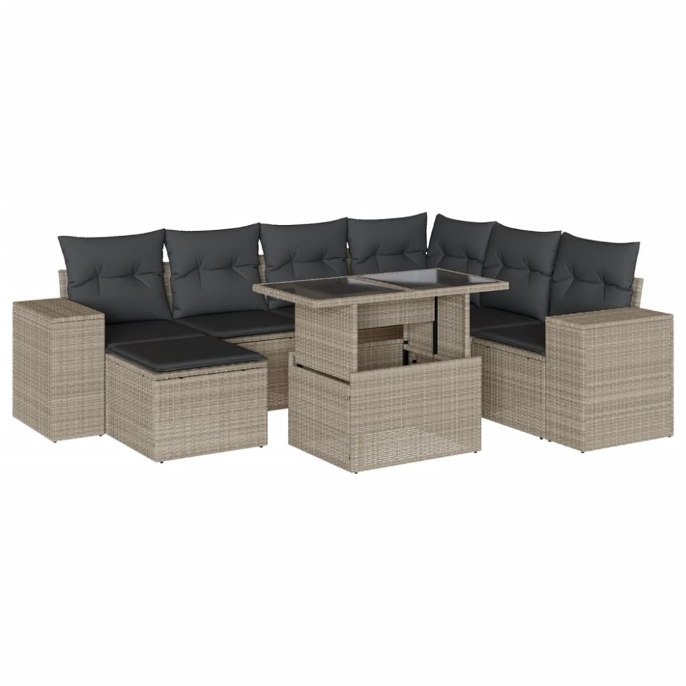 vidaXL Set mobilier de grădină cu perne, 8 piese gri deschis poliratan