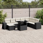 vidaXL Set mobilier de grădină cu perne, 9 piese, negru, poliratan