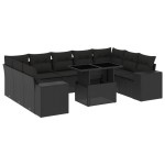 vidaXL Set canapele de grădină cu perne, 10 piese, negru, poliratan vidaXL Set canapele de grădină cu perne, 10 piese, negru, poliratan