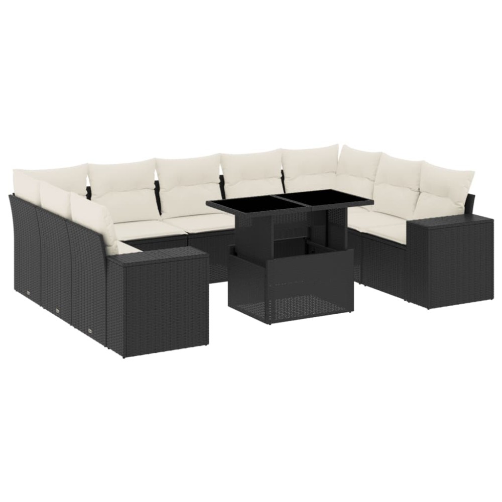 vidaXL Set canapele de grădină cu perne, 10 piese, negru, poliratan