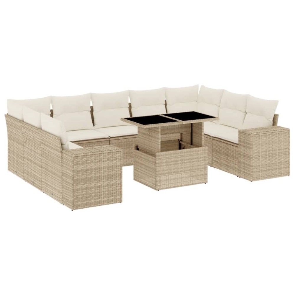 vidaXL Set canapele de grădină cu perne, 10 piese, bej, poliratan