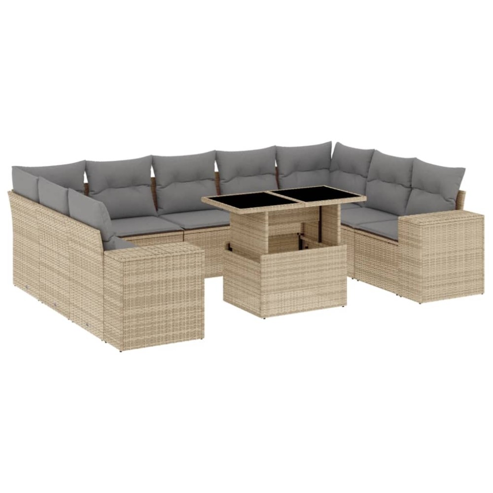 vidaXL Set canapele de grădină cu perne, 10 piese, bej, poliratan
