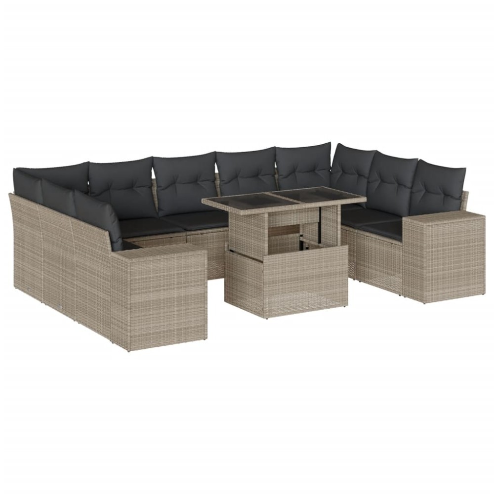 vidaXL Set canapele de grădină cu perne 10 piese gri deschis poliratan