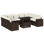 vidaXL Set canapele de grădină cu perne, 10 piese, maro, poliratan