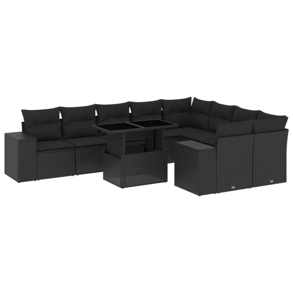 vidaXL Set canapele de grădină cu perne, 10 piese, negru, poliratan