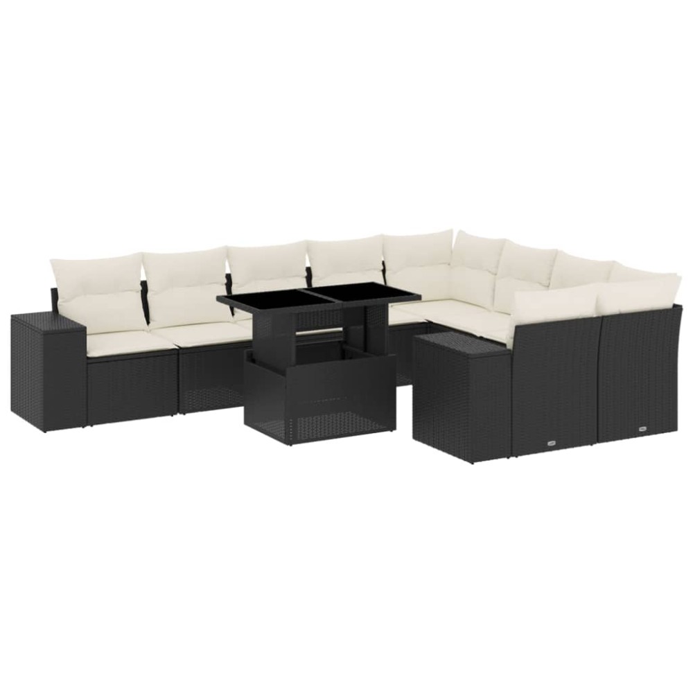 vidaXL Set canapele de grădină cu perne, 10 piese, negru, poliratan