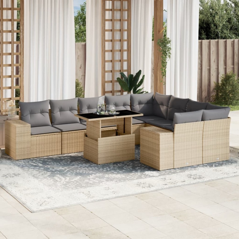 vidaXL Set canapele de grădină cu perne, 10 piese, bej, poliratan
