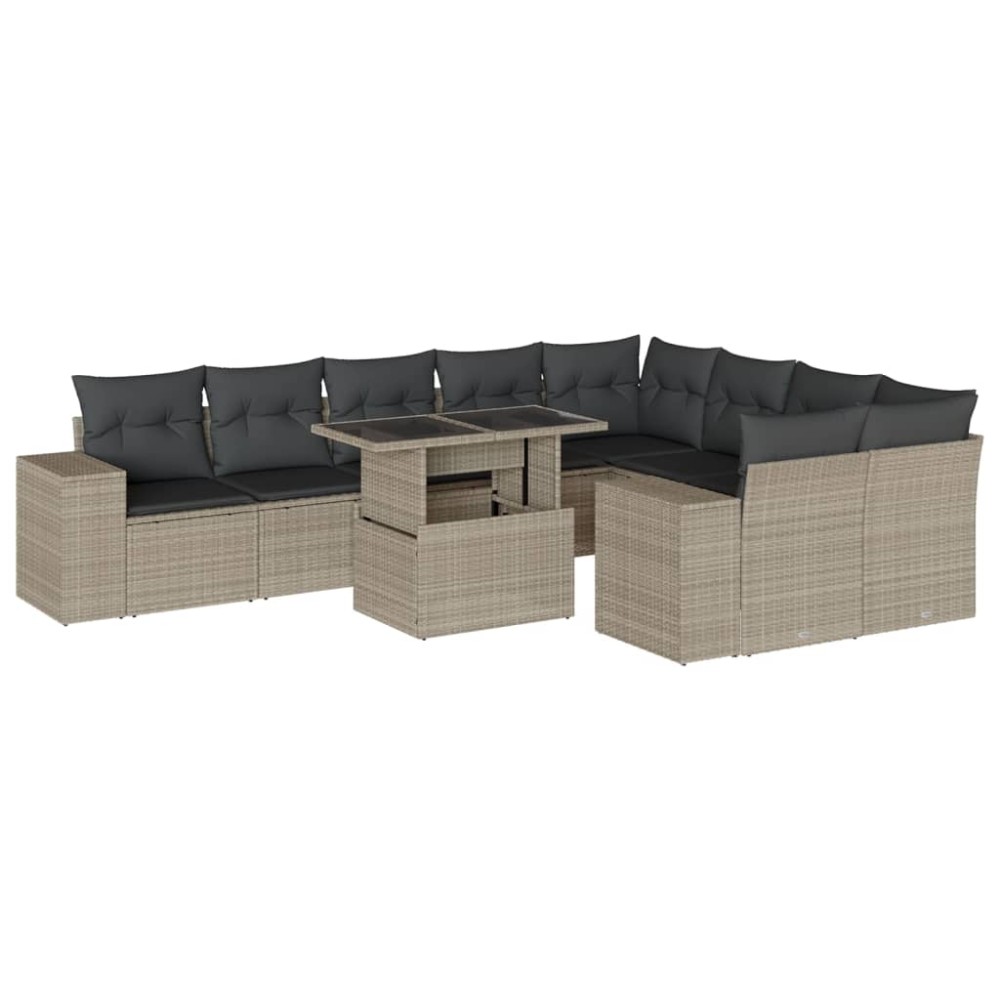 vidaXL Set canapele de grădină cu perne 10 piese gri deschis poliratan