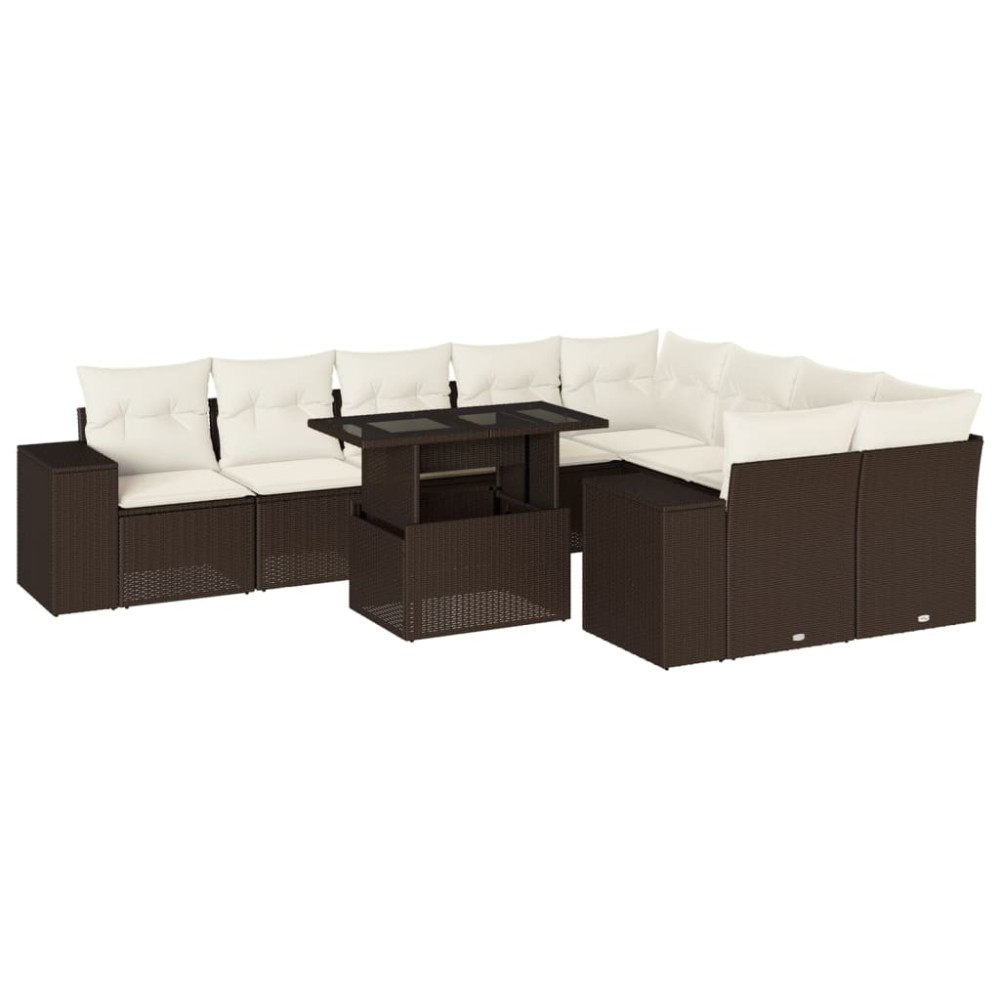 vidaXL Set canapele de grădină cu perne, 10 piese, maro, poliratan