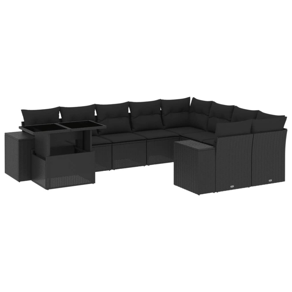 vidaXL Set canapele de grădină cu perne, 10 piese, negru, poliratan
