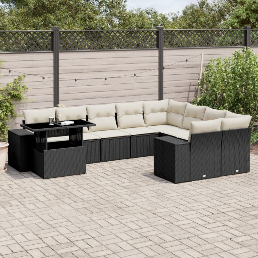 vidaXL Set canapele de grădină cu perne, 10 piese, negru, poliratan