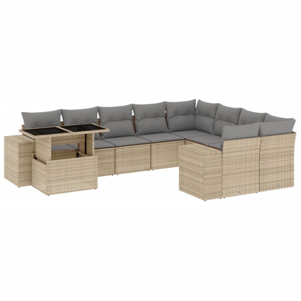 vidaXL Set canapele de grădină cu perne, 10 piese, bej, poliratan