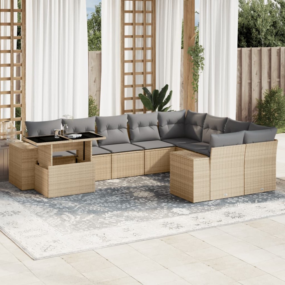 vidaXL Set canapele de grădină cu perne, 10 piese, bej, poliratan