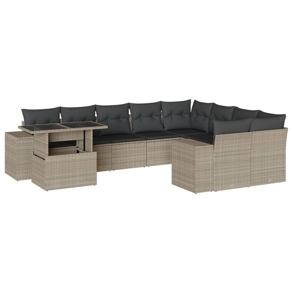 vidaXL Set canapele de grădină cu perne 10 piese gri deschis poliratan