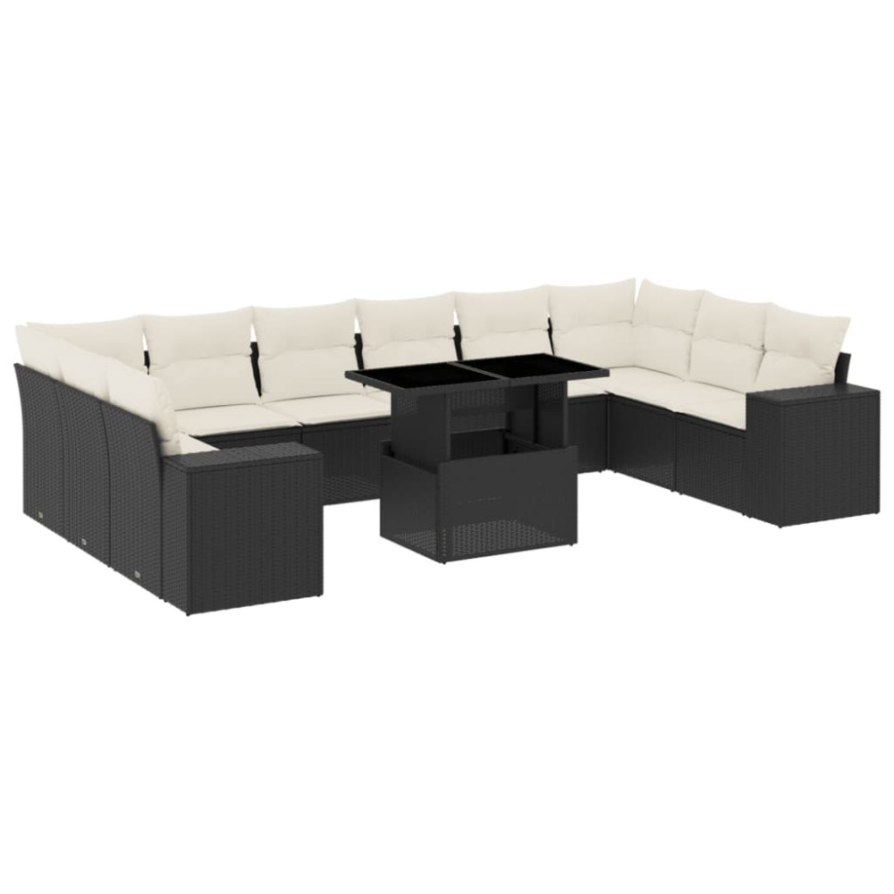 vidaXL Set canapele de grădină cu perne, 11 piese, negru, poliratan