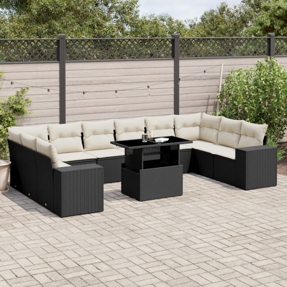 vidaXL Set canapele de grădină cu perne, 11 piese, negru, poliratan